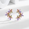 Moda europeia e americana alto senso diamante colorido zircônia flor de cinco pétalas brincos coloridos femininos joias de ouvido coreanas brincos de temperamento de alta qualidade