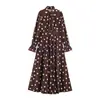 Ins moda europeia e americana transfronteiriça 2026 nova moda elegante atacado de roupas femininas para o trabalho, vestido longo de bolinhas com gola de gravata