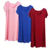 Vestido de Noite Modal de Manga Curta Três Peças Primavera e Verão com Bojo Pijama Sem Sutiã Vestido para Casa Completo Vestido Midi
