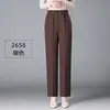 Pantalones rectos holgados de nuevo estilo otoñal hechos a medida para mujeres de mediana edad y mayores, con cintura alta, cintura elástica y corte cómodo e informal