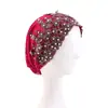 Nuevo Estilo Sombrero Pañuelo de Cabeza Brillante de Seda con Perlas Pañuelo de Cabeza Étnico Hui Sombrero Turbante para Cabello Negro Africano Jdt-501A