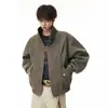 Jaqueta de Motociclista de Couro PU com Gola Alta Desconstruída Americana Masculina Outono Nova Chegada Marca Tendência Design Elevado Streetwear Cool de Malandro Jaqueta de Couro Peça de Roupa Exterior
