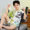 Pijama de Verão para Meninas, Algodão Penteado Manga Curta Estilo Fino 2026 Conjunto de Verão para Crianças Meninas, Roupa de Casa para Crianças Maiores