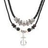 Collar de joyería tejido a mano con nudos de cuentas de madera multicapa, aleación de mariposa artística retro europea y americana