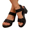 Novas sandálias romanas casuais femininas de alta qualidade, estilo europeu e americano, com alça única e salto alto, dropshipping disponível.