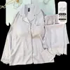 Pijama de casa para niñas de jacquard de seda de hielo suave, conjunto de dos piezas de manga larga, cómodo y simple, adecuado para el hogar y se puede usar afuera