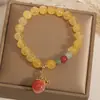 Nuevo Estilo Chino Dulce Fresco Pulsera de Cristal de Imitación Diseño de Nicho Femenino Pulsera con Colgante de Melocotón de Cobre Joyería