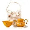 Tetera de Cerámica de Arcilla Púrpura Dorada del Fabricante para Una Persona, Set de Té Portátil para Viaje, Portátil para Exteriores