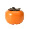 Pote de Chá Simulado de Caqui, Mini Pote de Cerâmica de Caqui, Pote Pequeno, Pote de Chá, Item Decorativo, Boa Sorte e Sucesso, Embalagem de Caixa de Presente Vazia