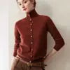 Nuevo Estilo Otoño 100% Cachemira Pura Cardigan de Punto para Mujer Cuello Medio Alto Suéter Ropa Exterior Tejido Holgado Capa Base