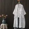 Vestido Floral de Verão 2026 para Mulheres, Manga Três Quartos, Caimento Solto, Emagrecedor, Vestido Cardigã Versátil, Vestido de Gaze de Algodão de Comprimento Médio