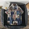 Camisa Holgada de Manga Corta para Hombre Estilo Japonés Retro Estampado de Cara Peculiar Tendencia Coreana Top de Moda