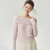 Top fino de tricô com mistura de seda e cashmere, de um ombro só, doce e charmoso, para mulheres, perfeito para o início do outono, estiloso e rejuvenescedor, com design de cintura ajustada