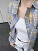Camisa Xadrez Feminina Primavera Verão Outono Novo Estilo Coreano Moda Menina Curta Retrô Manga Longa Camisa Jaqueta Casual