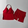 Conjunto de Fitness Nuevo Estilo Europeo y Americano, Sujetador Deportivo con Espalda Bonita, Ropa de Yoga para Mujer, Conjunto de Shorts Tres Cuartos de Secado Rápido para Entrenamiento Deportivo Levanta Glúteos