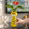 Jarrón de Gato Rayado Amarillo de Dibujos Animados Flores Frescas Hidropónicas Arreglo Floral Jarrón Pequeño Sala de Estar Mesa de Comedor Cultivo en Agua Adorno Creativo
