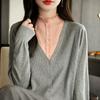 Suéter de Lana Peinada para Mujer con Costuras de Punto Falso de Dos Piezas, Otoño e Invierno, Nuevo Elegante Conocimiento Cuello Loto Cárdigan de Lana