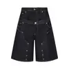 Shorts de Mezclilla Originales de Dos Piezas Falsas para Hombre, Marca de Moda High Street, Diseño de Cintura Doble Empalmado, Pantalones Únicos de Pierna Recta de Cinco Puntos