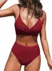 Amazon Más Vendido Bañador Liso Sexy Cruzado Suave Bolsillo Dividido Bikini para Mujer Ropa de Baño de Comercio Exterior Europea y Americana