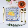 Mancha Azul Retro y Blanco Porcelana Limón Fruta Servilletas Fiesta Navideña Servilletas Desechables Decoración de Fiesta Vajilla de Papel