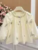 Nova Camisa de Boneca Bordada Outono Estilo Coreano de Algodão Puro para Meninas Camisa de Moda para Bebê Camisa Infantil Roupas Infantis da Moda