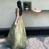 Vestido Verde de Temperamento de Alta Gama Estilo Francés para Chica Picante con Tirantes Espagueti y Mangas Cortas con Volantes, Chifón, Hermosa Cintura Entallada, Vestido Floral de Vacaciones para Mujer