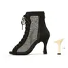 Saltos Altos para Dança Jazz, Sapatos de Dança Moderna, Botas Curtas de Renda com Cadarço e Malha, Sandálias de Bico Aberto, Saltos para Dança Latina, Sapatos Especiais para Dança