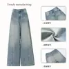26 Jeans Novos Estilo Verão Azul Claro High Street Design Americano Perna Larga Caimento Solto Calças Estilo Americano Comprimento Total