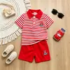 Conjunto para Niños Camisa Polo a Rayas de Manga Corta con Cuello Rojo Shorts Conjunto Casual para Niños Pequeños Conjunto de Dos Piezas para Niños