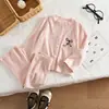 Venda Quente Europeia Estilo Primavera/Outono Conjunto para Menina Tricô Canelado Bordado de Laço Cardigã de Manga Longa Calça Longa Conjunto de Duas Peças