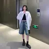 Jeans Lavados Desgastados Retro Azules para Mujer de Verano de Cintura Alta Sueltos Ajustados Rectos Pantalones de Cinco Cuartos Shorts
