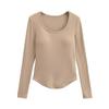 Otoño 2024 Picante 10 Hermanas Puro Bajo U Corbata Almohadilla en el Pecho Manga Larga Camiseta Mujer Estilo Americano Ajustado Curvado Delgado Base Superior