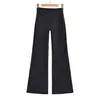 Calça Flare Cruzada na Cintura em V para Mulheres, Calça Boca de Sino Primavera e Outono, Calça de Moletom Casual Levanta Bumbum, Calça de Yoga, Calça Preta de Comprimento Estendido