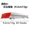 Señuelo popper tipo superficie cebo duro lance largo ABS sonajero 9.2cm/13g multicolor biónico artificial cebo luminoso para pesca al por mayor