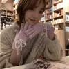 Luvas de Tricô com Cordão de Pérolas Estilo K para Pendurar em Ins para Mulheres no Outono e Inverno para Aquecimento e Proteção contra Frio Ciclismo Tela de Toque Luvas de Lã de Cinco Dedos