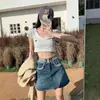 Falda Corta de Mezclilla con Borde Deshilachado Retro para Mujer Otoño 2025 Nueva Falda de Cintura Alta Ajustada al Cadera Talla Grande Falda Mma para Gorditas