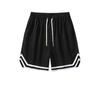 Pantalones cortos de baloncesto negros con bordes blancos para hombre, deportivos, sencillos y modernos, de cinco puntos, de malla de seda helada, holgados, para correr y hacer ejercicio.