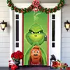 2026 Nueva Cortina de Puerta Navideña Bandera Decoración de Fondo del Monstruo Verde Grinch Navideño para Exteriores Tela Colgante Cubierta de Puerta