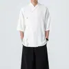 Verano 2026 Estilo Chino Sencillo de Algodón y Lino para Hombre Hanfu Mejorado Ropa de Té Ropa Zen Top de Manga Corta con Cuello Diagonal para Hombre