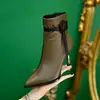 Botines Puntiagudos para Mujer, Tacones Altos, Tacones de Aguja, Plataforma Impermeable, Piel Suave, Botas Estilo Británico Otoño e Invierno, Botas Elásticas Ajustadas de Piel Genuina