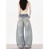 Jeans de Pierna Ancha de Tiro Bajo Estilo Retro Americano para Mujeres Altas, Pantalones Curvos de Longitud de Piso Holgados de High-Street Nuevos de Invierno