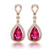 Novos Elegantes Europeus e Americanos Plating Vermelho Sangue de Pombo Ouro Rosa 18K Cor de Gema Vermelho Rosa Brilhante Brincos Pendentes
