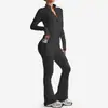 Conjunto de Roupa de Yoga Quick-Dry Estilo Europeu e Americano com Zíper e Gola Alta com Bolsos Laterais, Conjunto de Duas Peças de Yoga com Sensação de Pele Nua e Barra Ligeiramente Flare