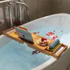 Estante telescópico de bambú para bañera, bandeja plegable para bañera, partición de baño, para leer, individual