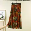 Falda Nueva de Verano Línea A Algodón Fino Seda Moda Midi Falda Elástica Cintura Delgada Temperamento Adelgazante Holgada Casual Dobladillo Amplio