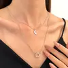 Conjunto de Joias Empilhadas de Camada Dupla para Tornozeleira, Colar e Pulseira de Casal Sol e Lua Vazados Transfronteiriços Europeus e Americanos Joias para Mulheres