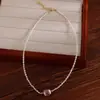 Colar de pérolas de água doce naturais moda feminina corrente clavícula barhaoke design de nicho colar de ouro 14K corrente de suéter