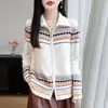 Cárdigan de punto grueso con cremallera para mujer, de lana pura, con siete puntos, nuevo estilo de invierno, abrigo jacquard Fair Isle de punto con cuello y doble cremallera