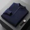 Nuevo Suéter de Lana de 12 Puntos para Primavera y Otoño con Cremallera Plana, Cuello Semiabierto para Hombre, Camisa Base de Punto Cálida para Negocios Casual