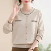 Cardigan de Tricô Estilo Pequeno Chic para Primavera e Outono, Camiseta Elegante Solta, Peça de Base para Mulheres de Meia-idade e Idosas